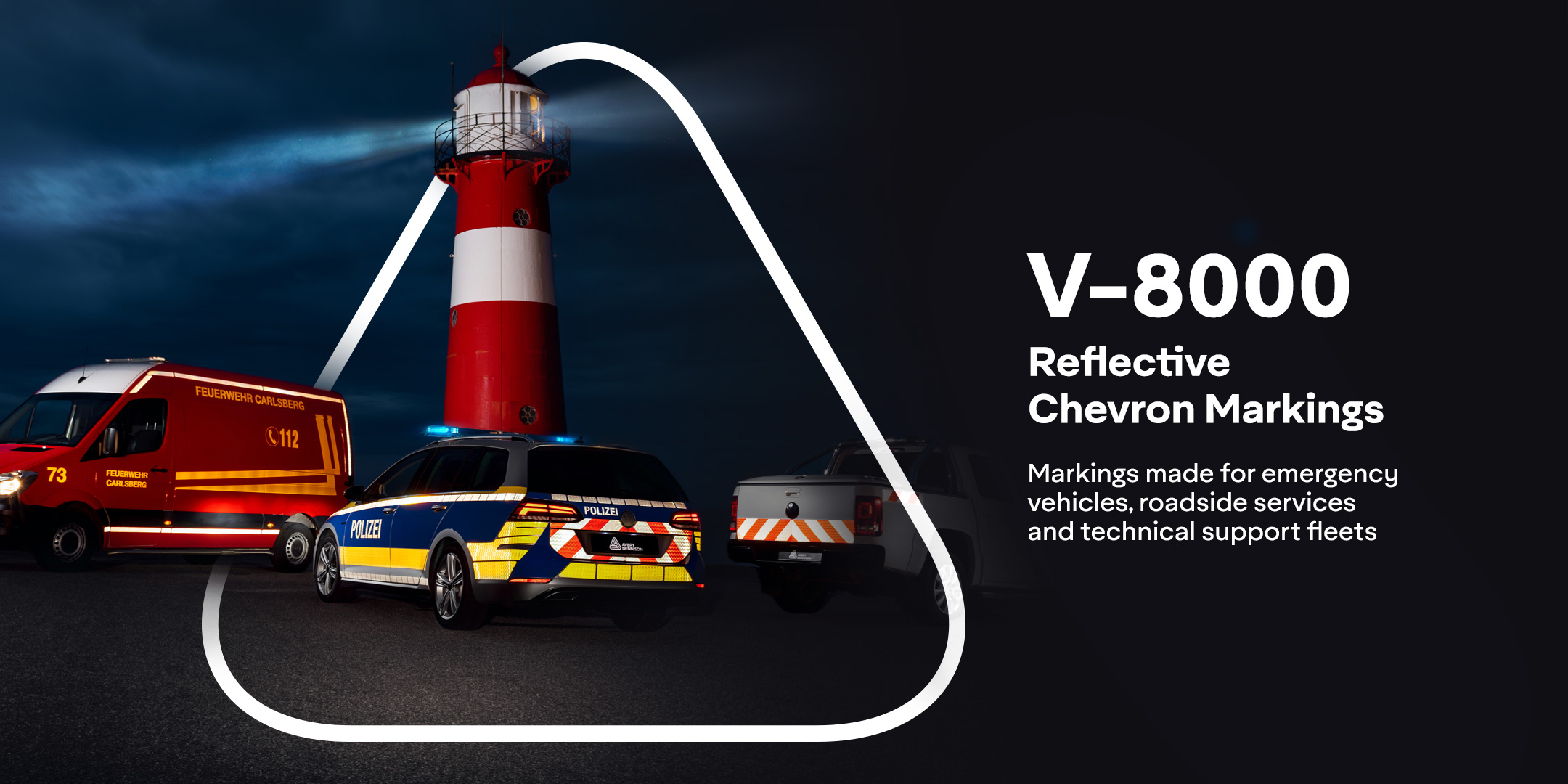 Markings made for emergency vehicles. roadside services and technical support fleets - Avery Dennison V-8000 Chevron Markings