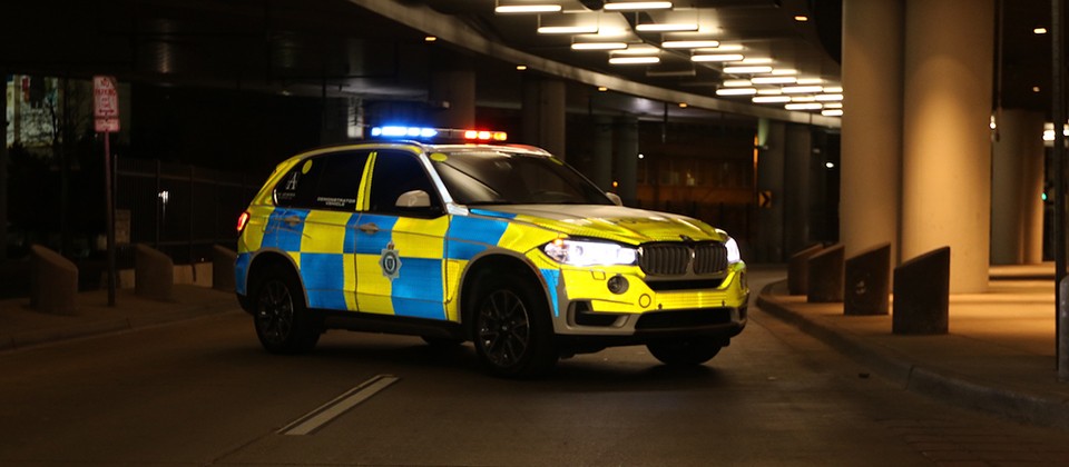 Reflective film on a police vehicle